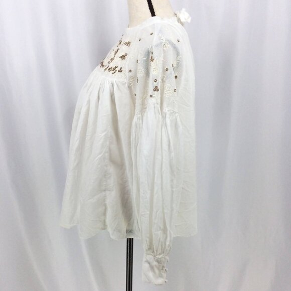 Free People Have It My Way Blouse Womens Size Small Beaded Embroidered Flowy - Picture 5 of 13